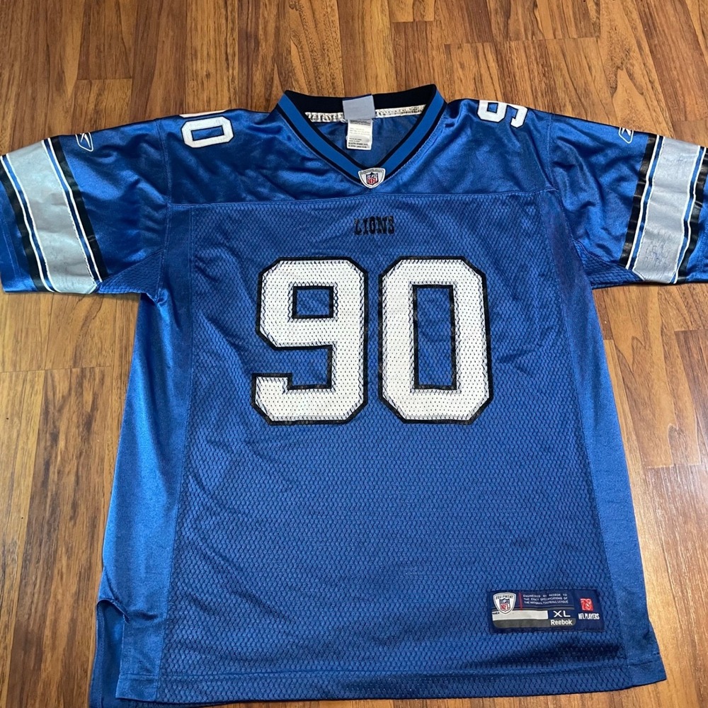 Reebok Detroit Lions Ndamukong Suh 90 Jersey Youth XL Adult Medium Blue NFL Mesh